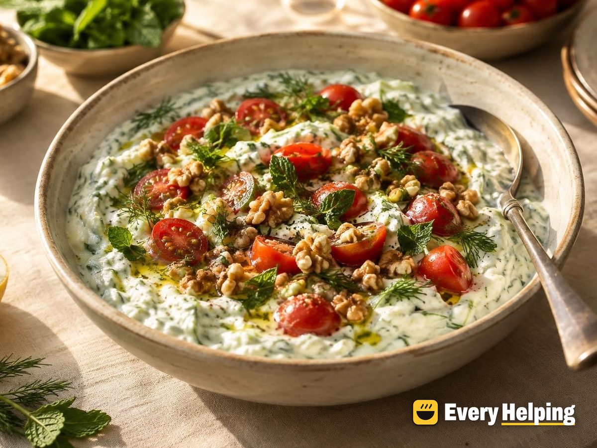 Greek Yogurt Bowls with Dill, Mint and Tomatoes