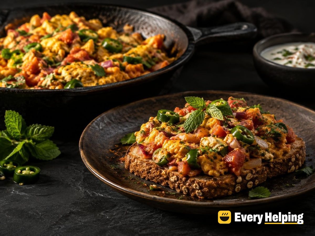 Spiced Tomato Masala Scramble with Toast