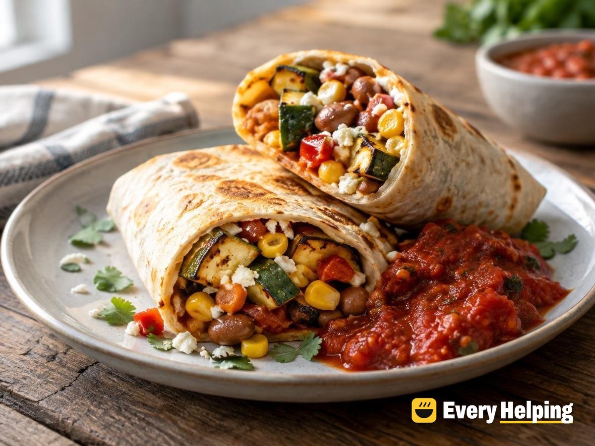 Charred Zucchini Corn Burritos with Pepper Salsa