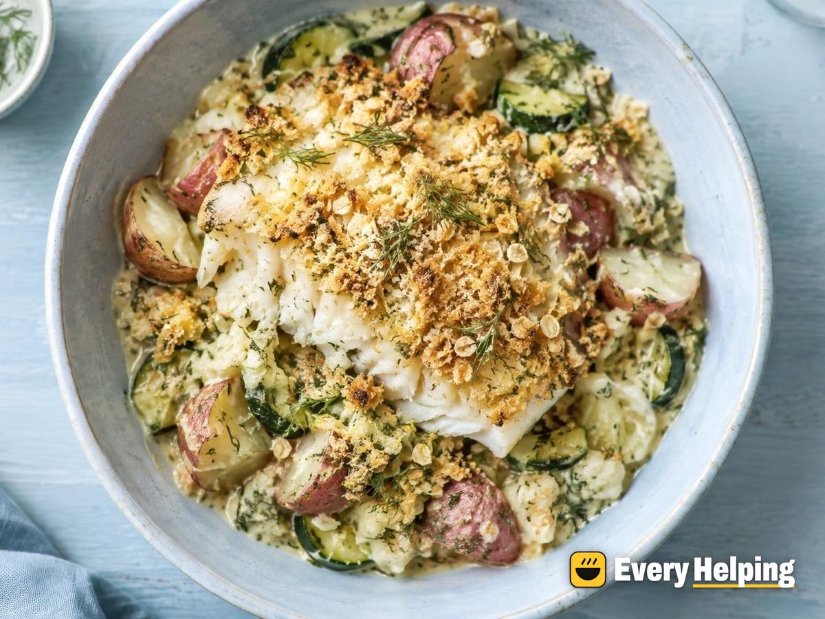 Lemon-Dill Cod and Potato Bake with Oat Crumb