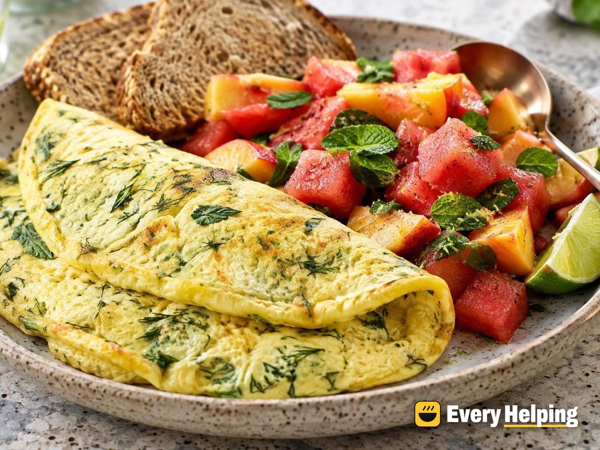 Fluffy Herb Omelets with Minted Melon Salad