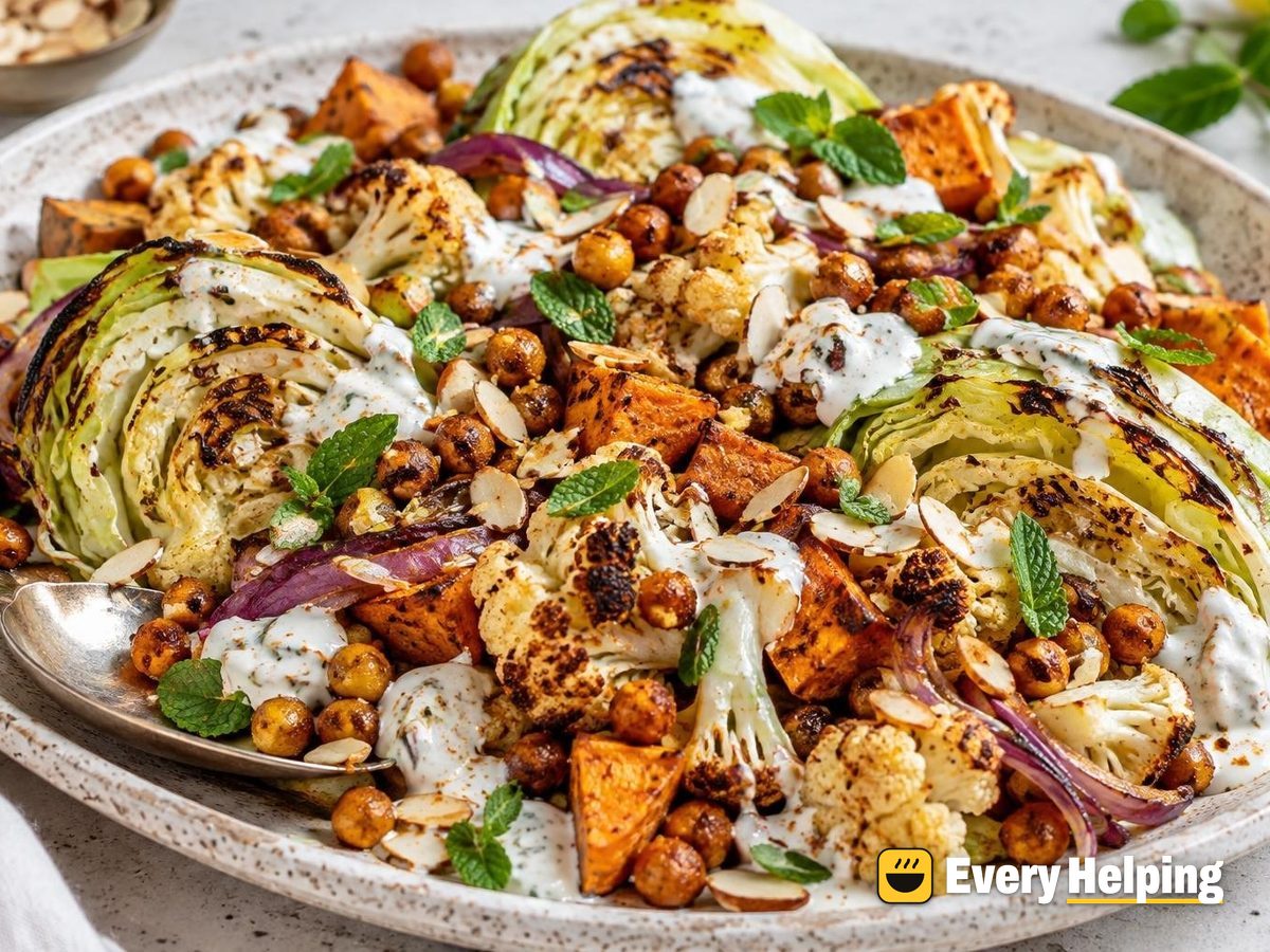 Warm Roasted Cabbage Salad with Spiced Yogurt