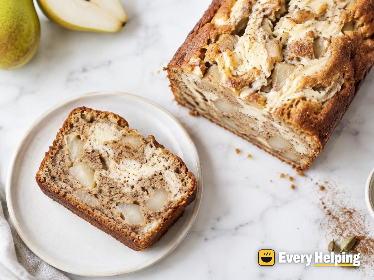 Cardamom Pear Loaf Cake with Vanilla Swirl