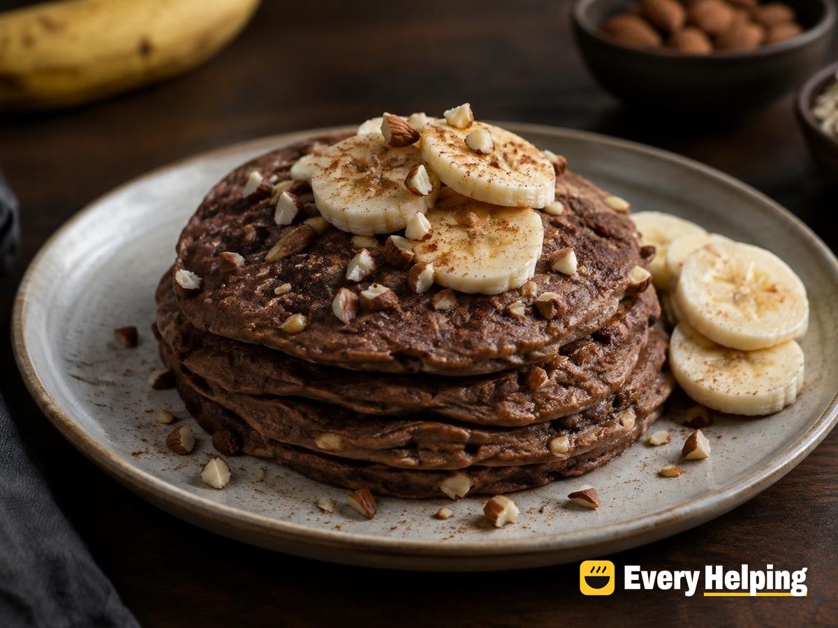 Blender Cocoa Banana Oat Pancakes with Almond