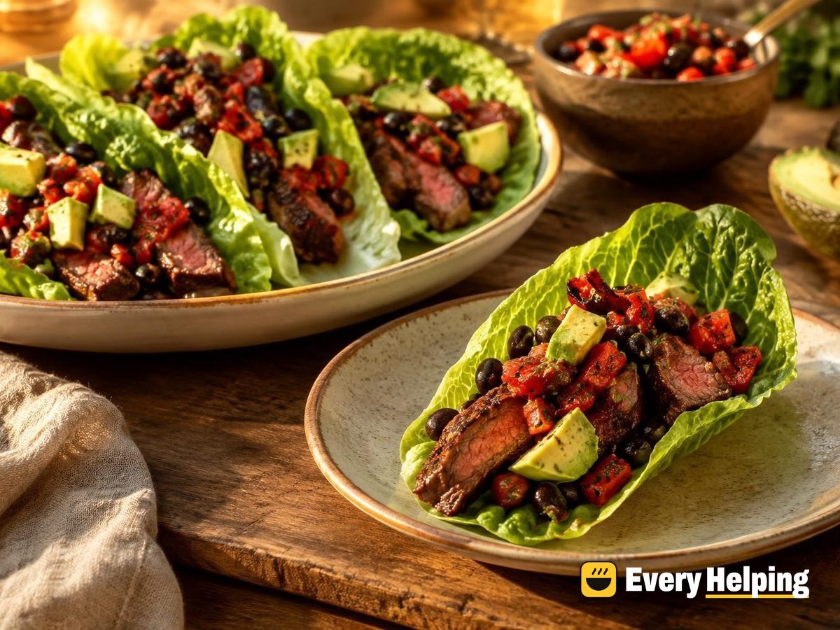 Seared Sirloin Lettuce Wraps with Roasted Pepper Salsa