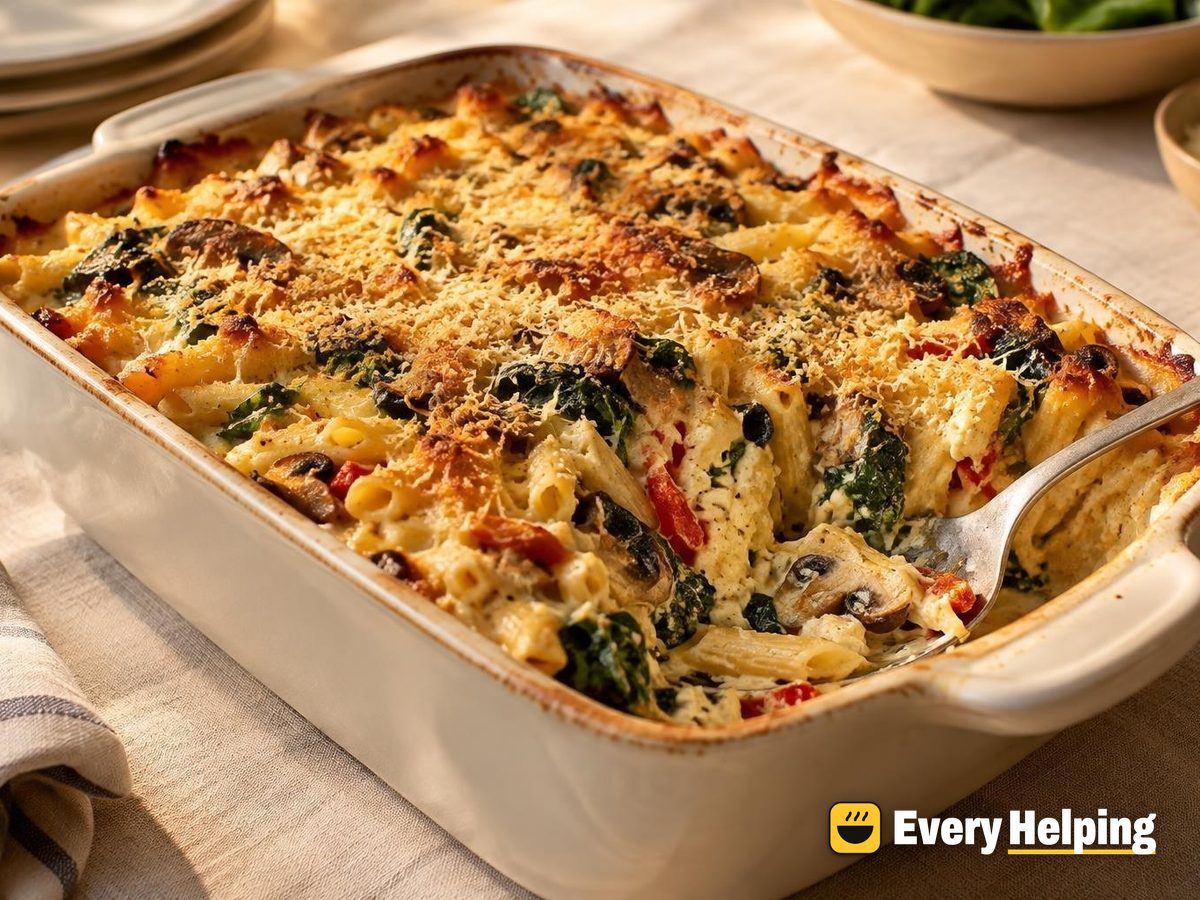 Ricotta Spinach Pasta Breakfast Bake