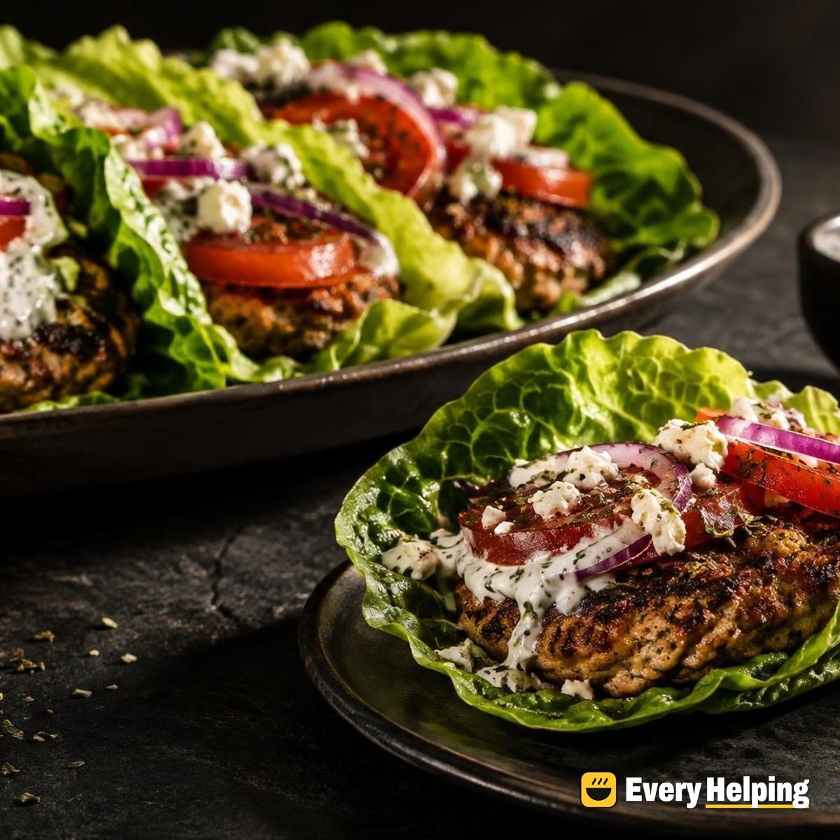 Garlic-Herb Turkey Smash Burger Lettuce Wraps
