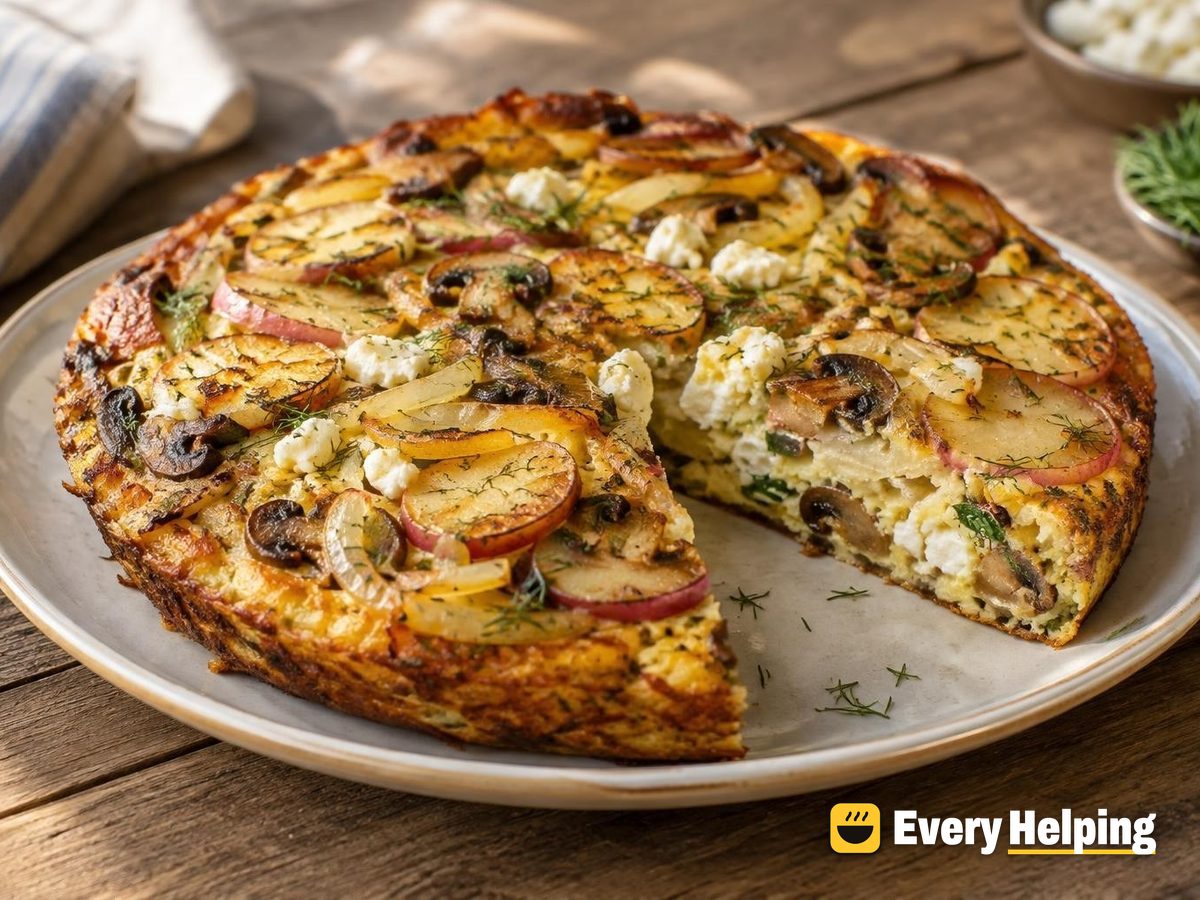 Crispy Potato Mushroom Onion Frittata with Feta