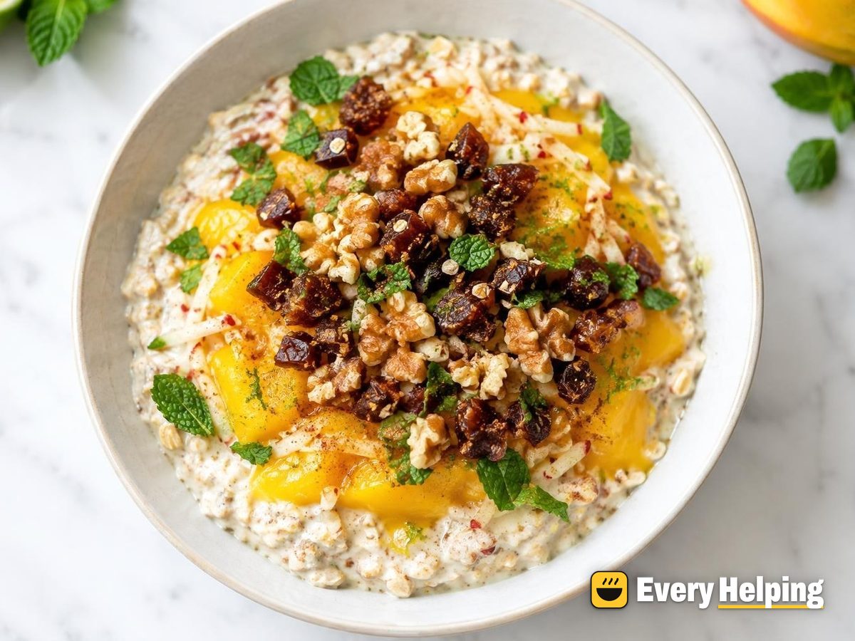 Mango Mint Bircher Parfait with Date Walnuts