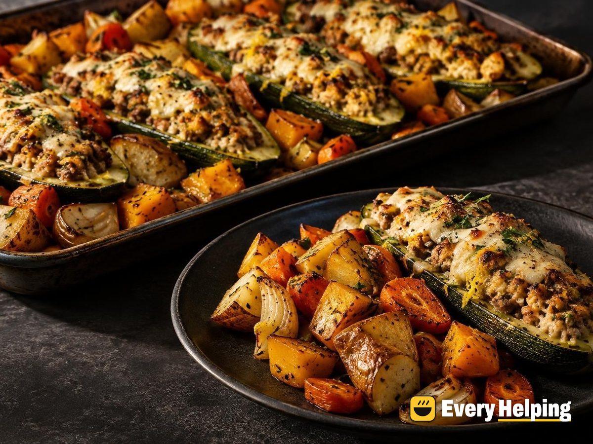 Lemon Pepper Turkey-Stuffed Zucchini with Root Vegetables