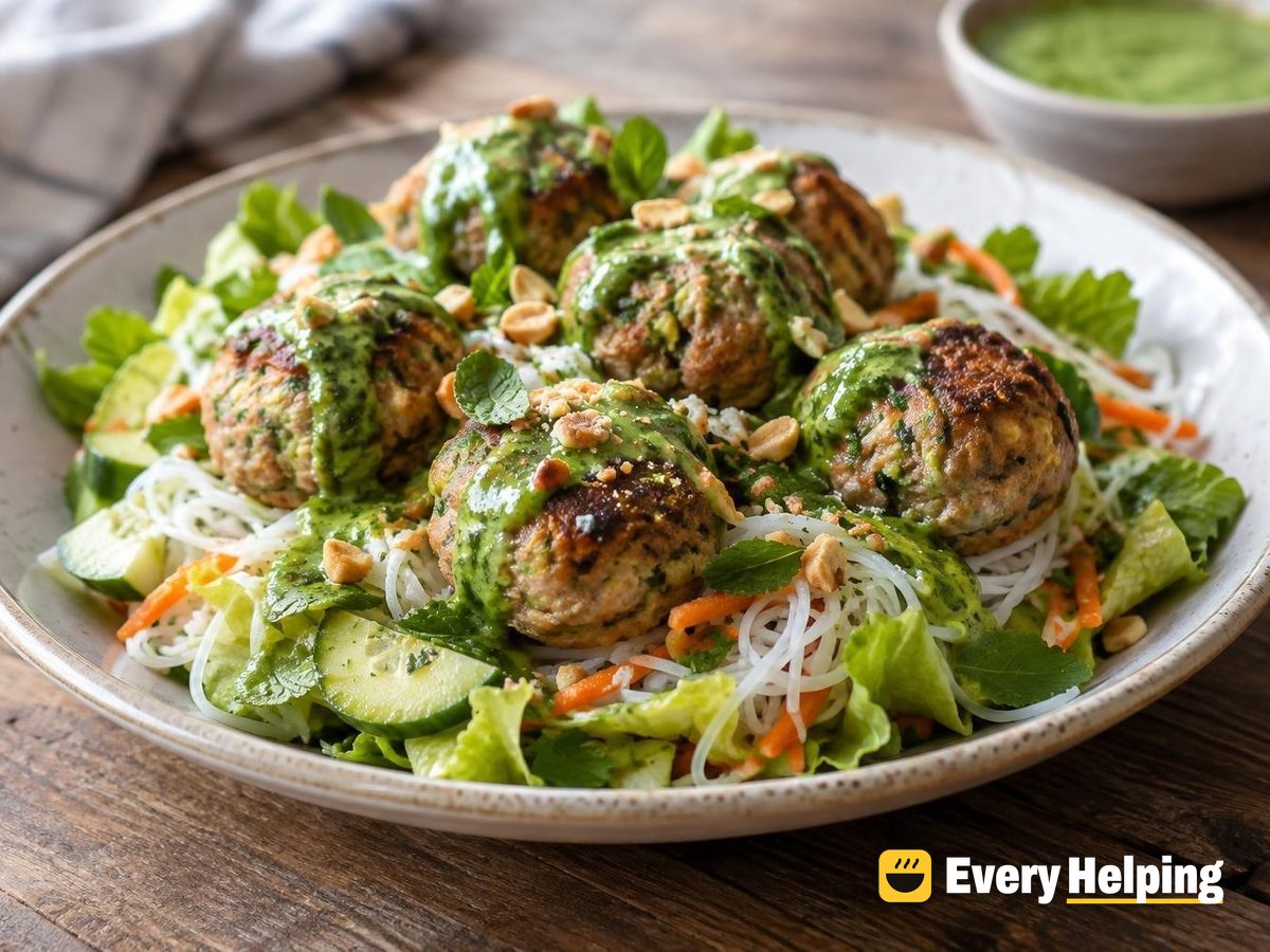 Ginger Pork Meatballs with Mint-Cilantro Sauce