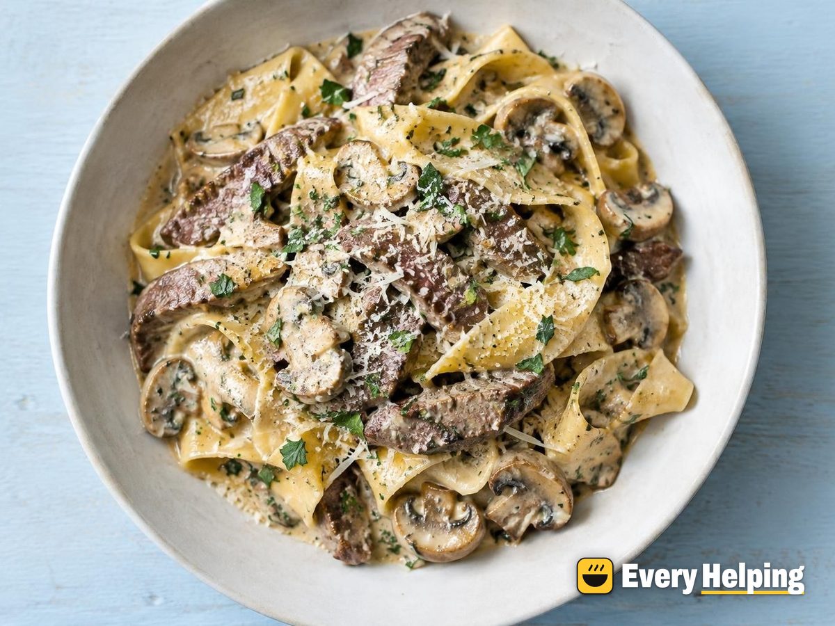Seared Sirloin Pappardelle with Creamy Mushrooms