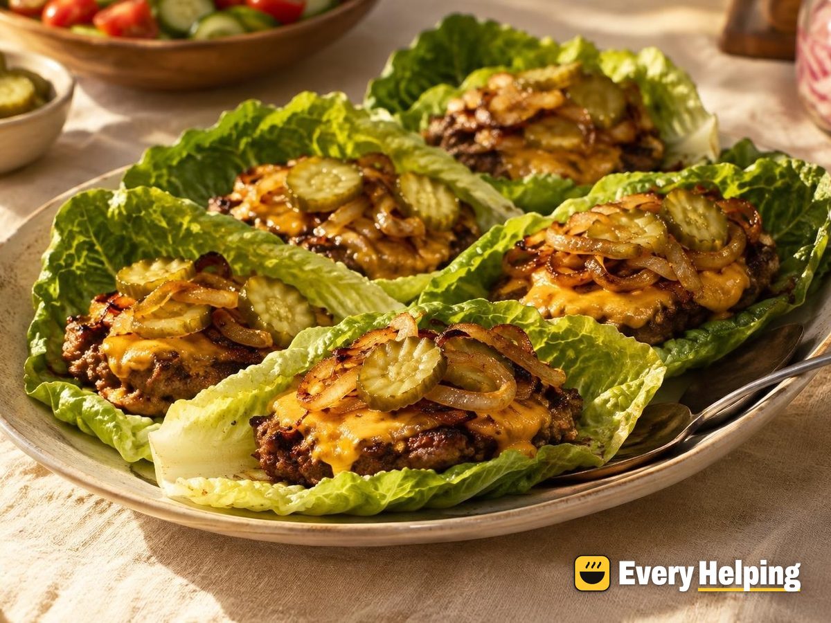 Mustard-Seared Beef Smash Burger Lettuce Wraps