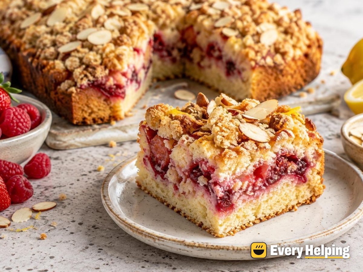 Raspberry-Strawberry Swirl Snack Cake with Almond Crumb