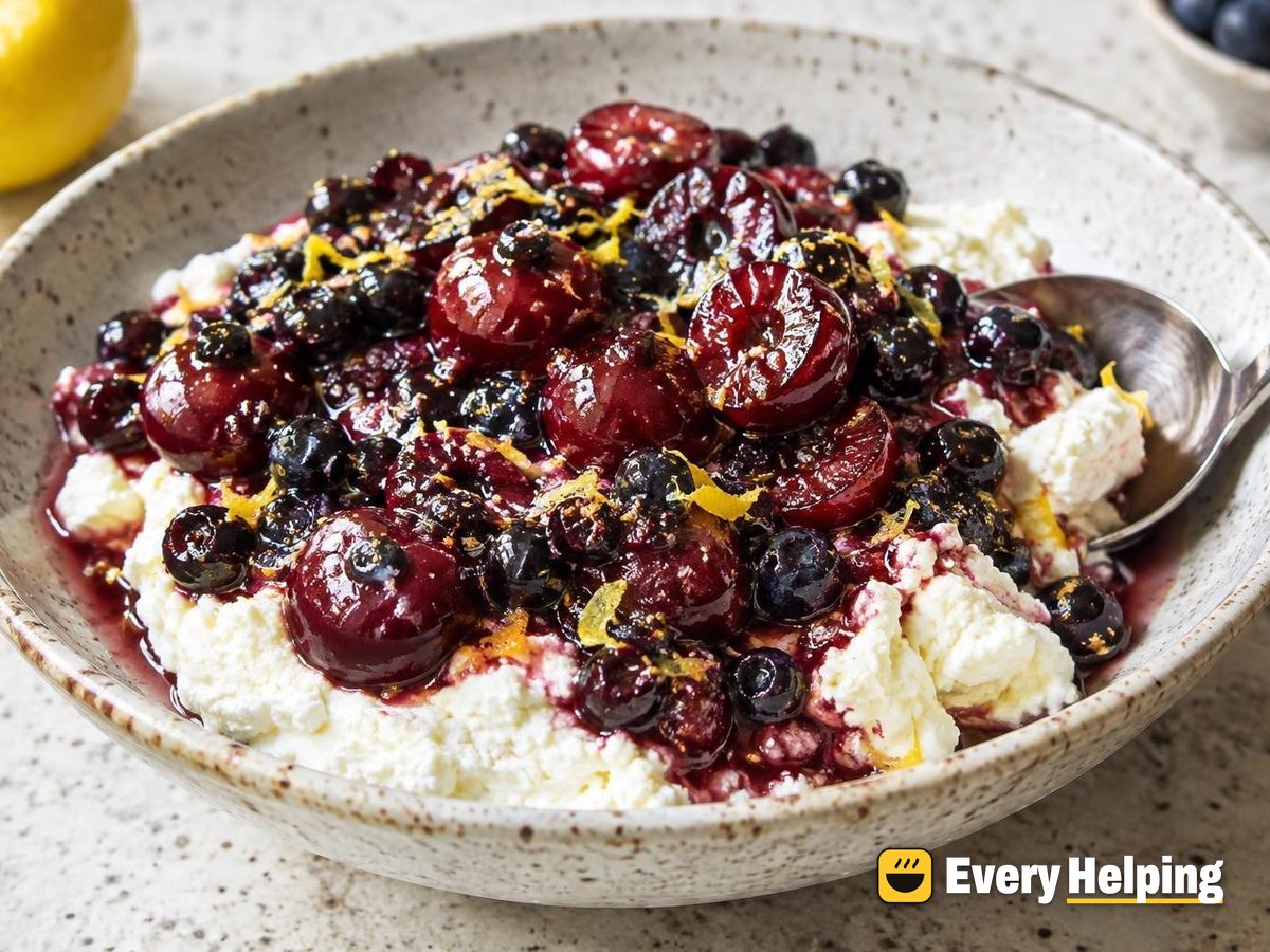 Cherry-Blueberry Lemon Zest Compote with Ricotta