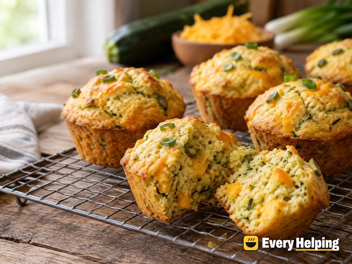 Savory Zucchini Cheddar Cornmeal Muffins