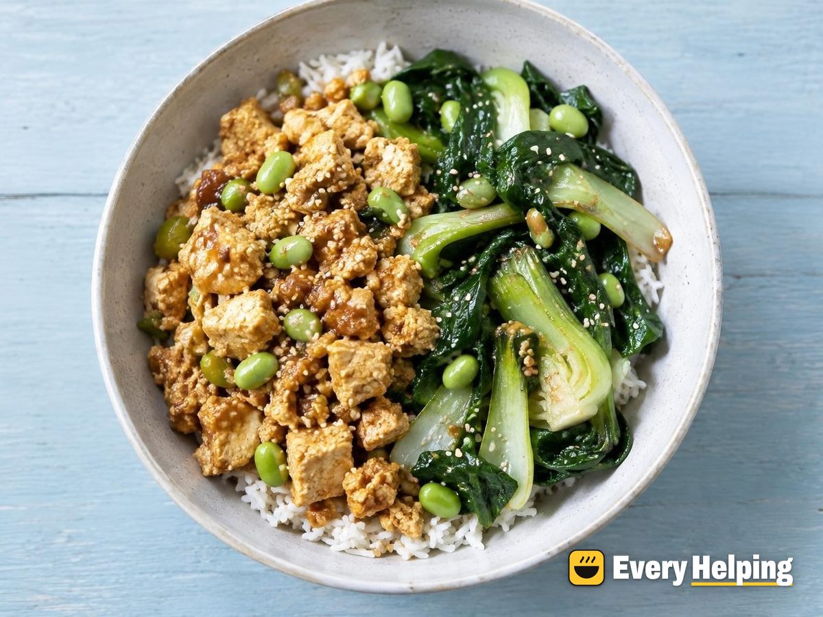 Miso-Ginger Tofu Scramble with Sesame Bok Choy