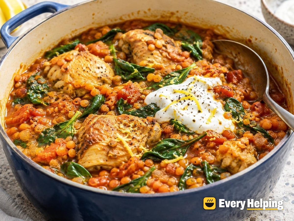 Chicken Red Lentil Curry with Spinach