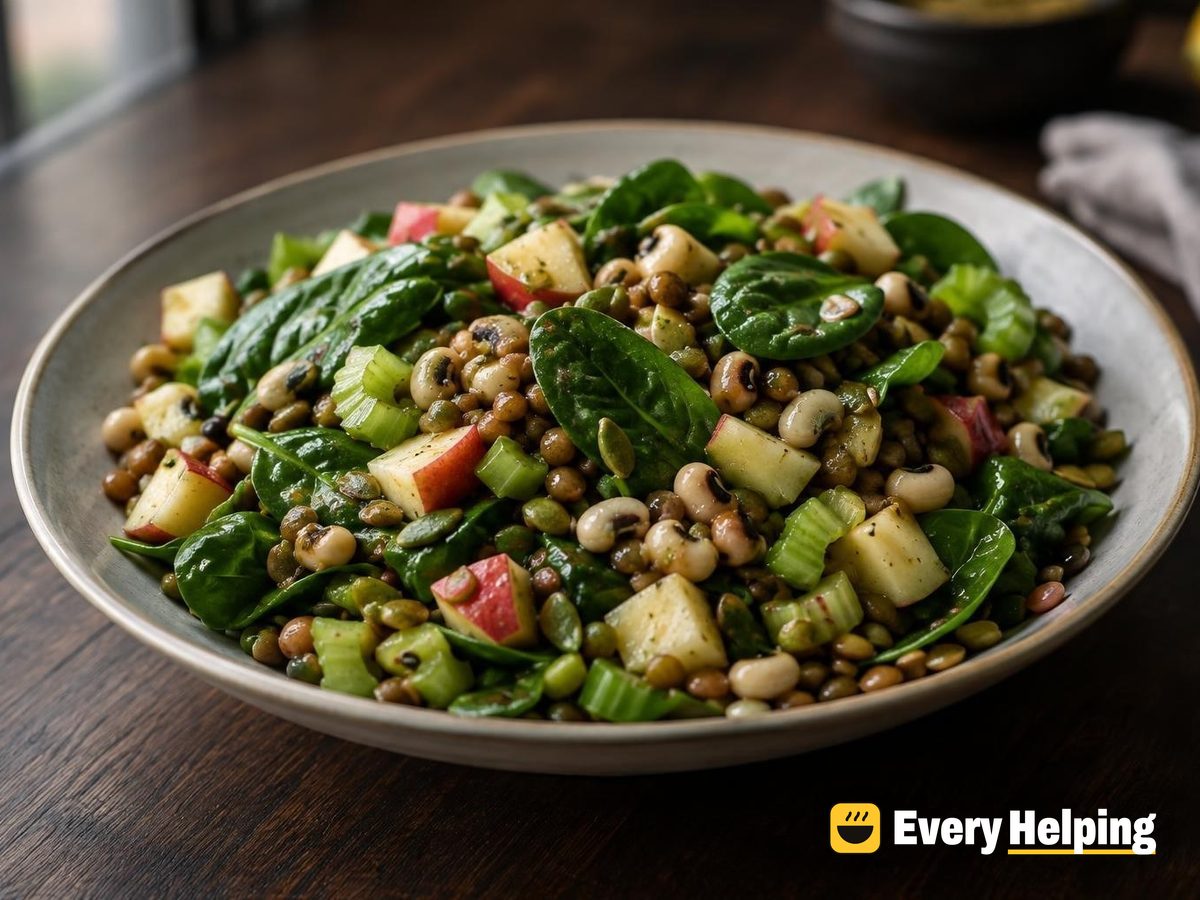 Crispy Lentil and Black-Eyed Pea Spinach Salad