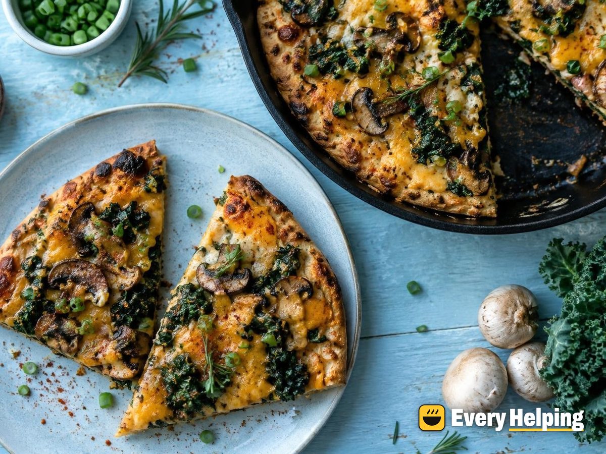 Skillet Cheddar Mushroom Flatbreads with Kale
