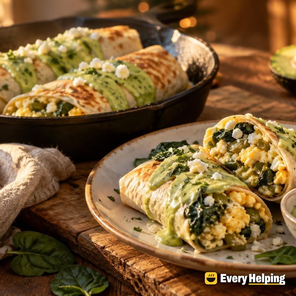 Green Chile Egg and Spinach Breakfast Burritos