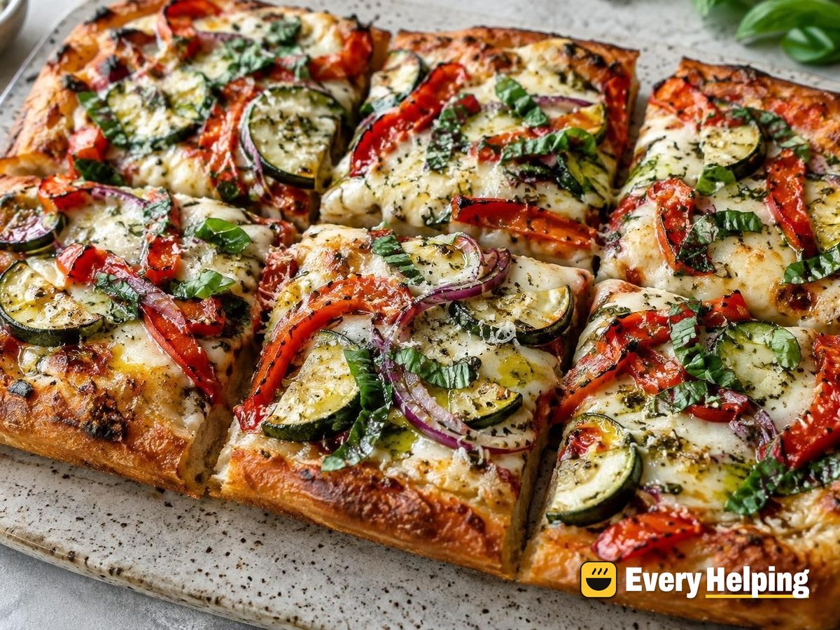 Roasted Pepper and Zucchini Basil Pan Pizzas