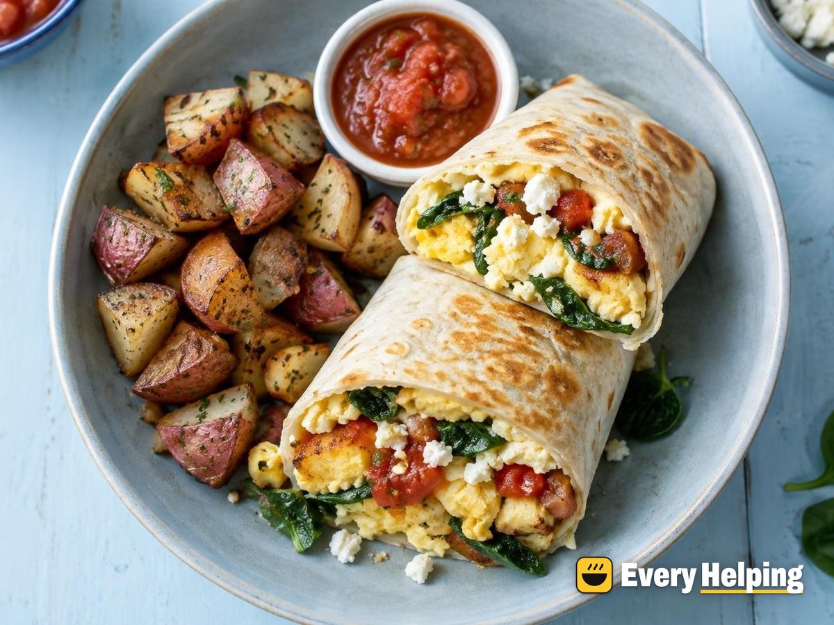 Spinach Feta Scrambled Egg Breakfast Burritos