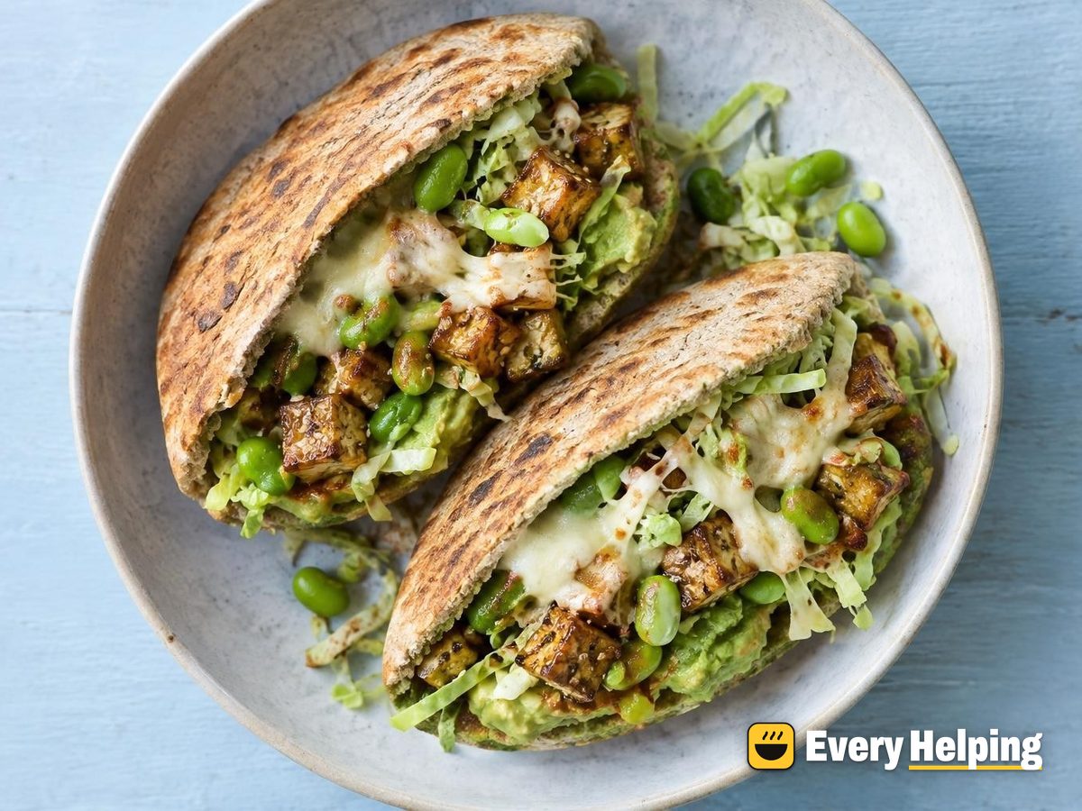 Sesame-Ginger Tofu Pita Melts with Avocado