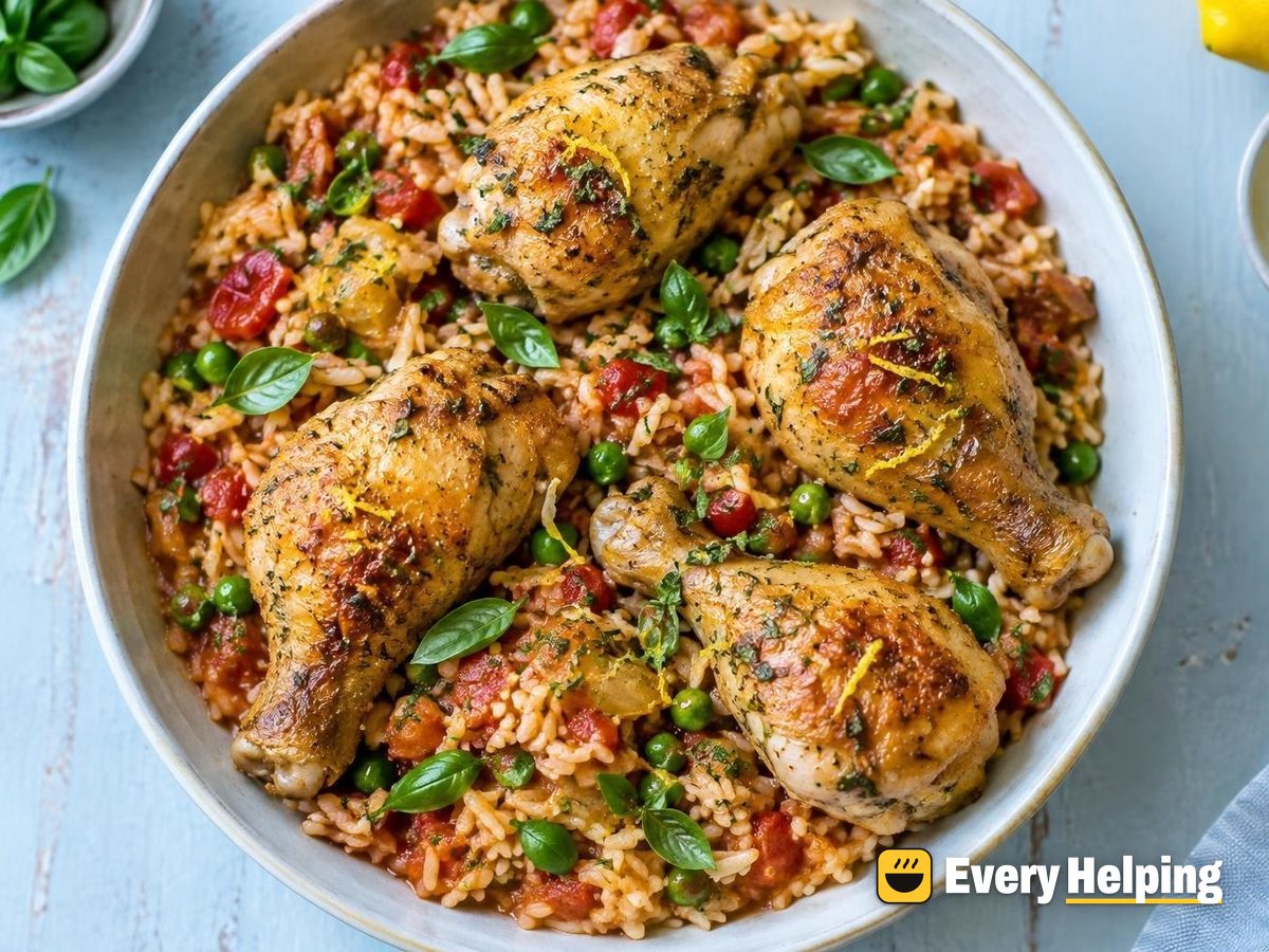 Dutch Oven Chicken Drumsticks with Tomato-Herb Rice
