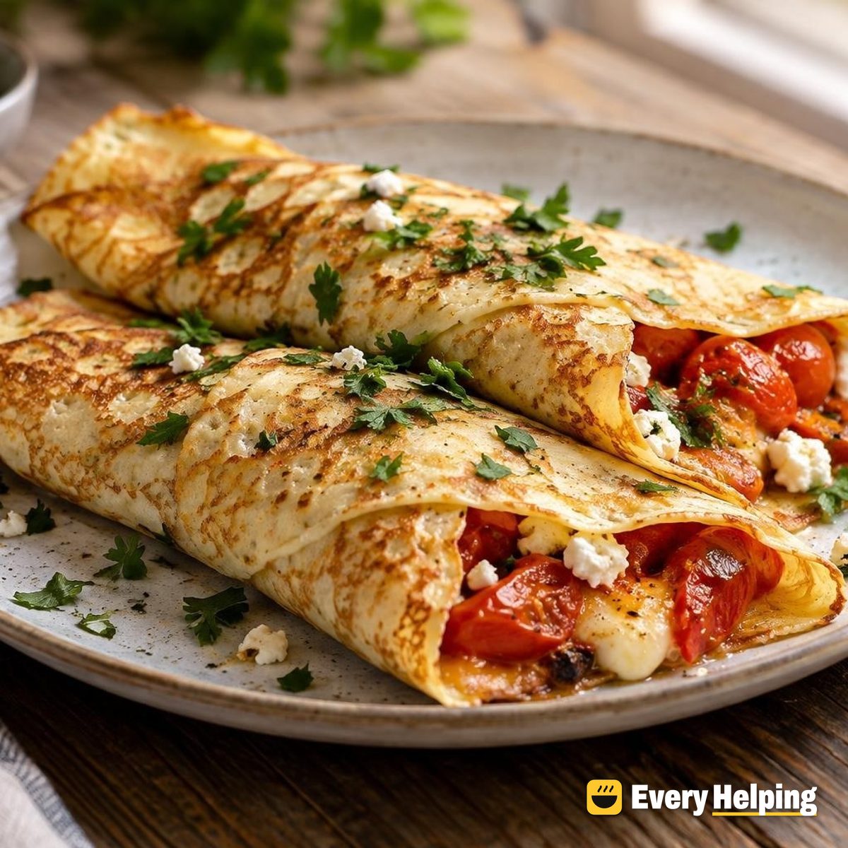 Smoky Roasted Tomato and Feta Crêpes