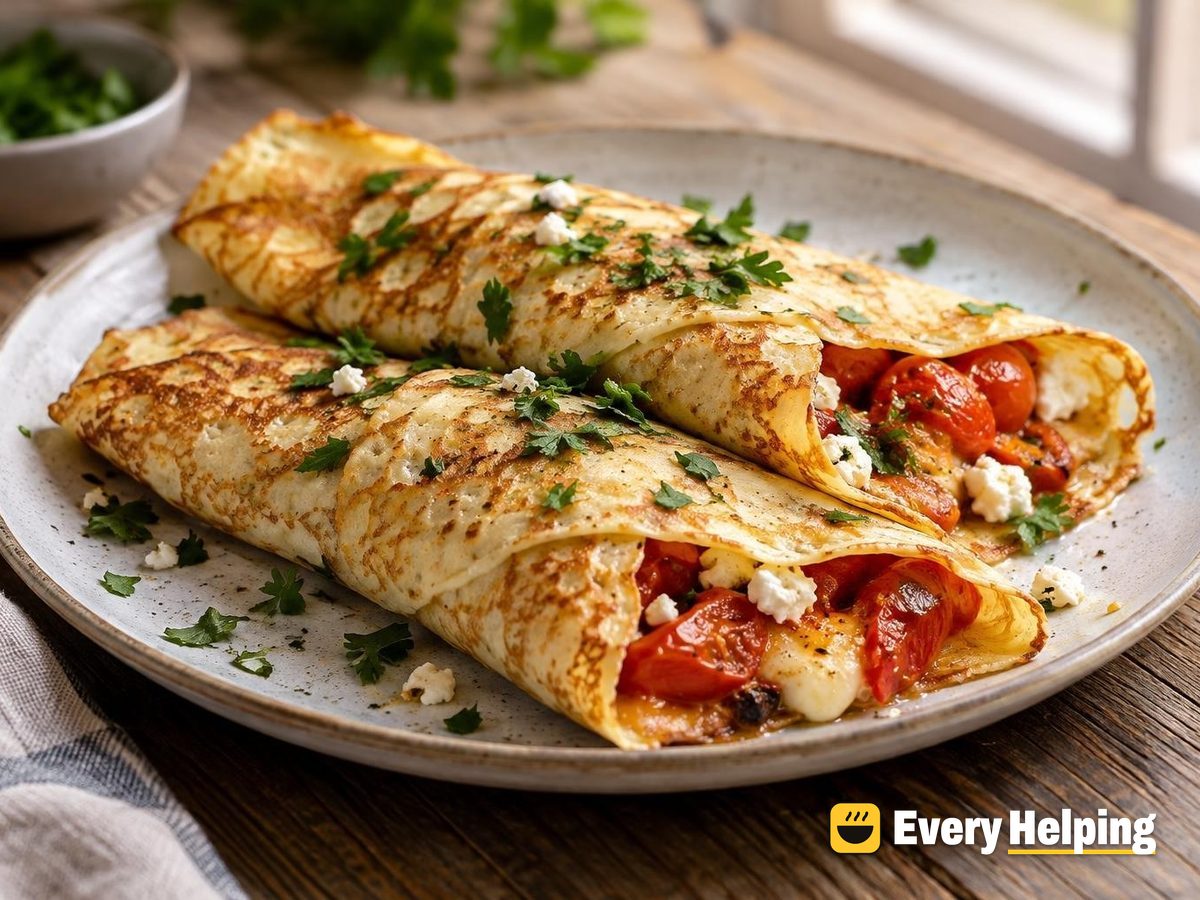 Smoky Roasted Tomato and Feta Crêpes