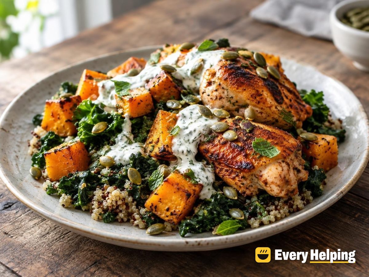Warm Roasted Chicken, Quinoa and Kale Salad