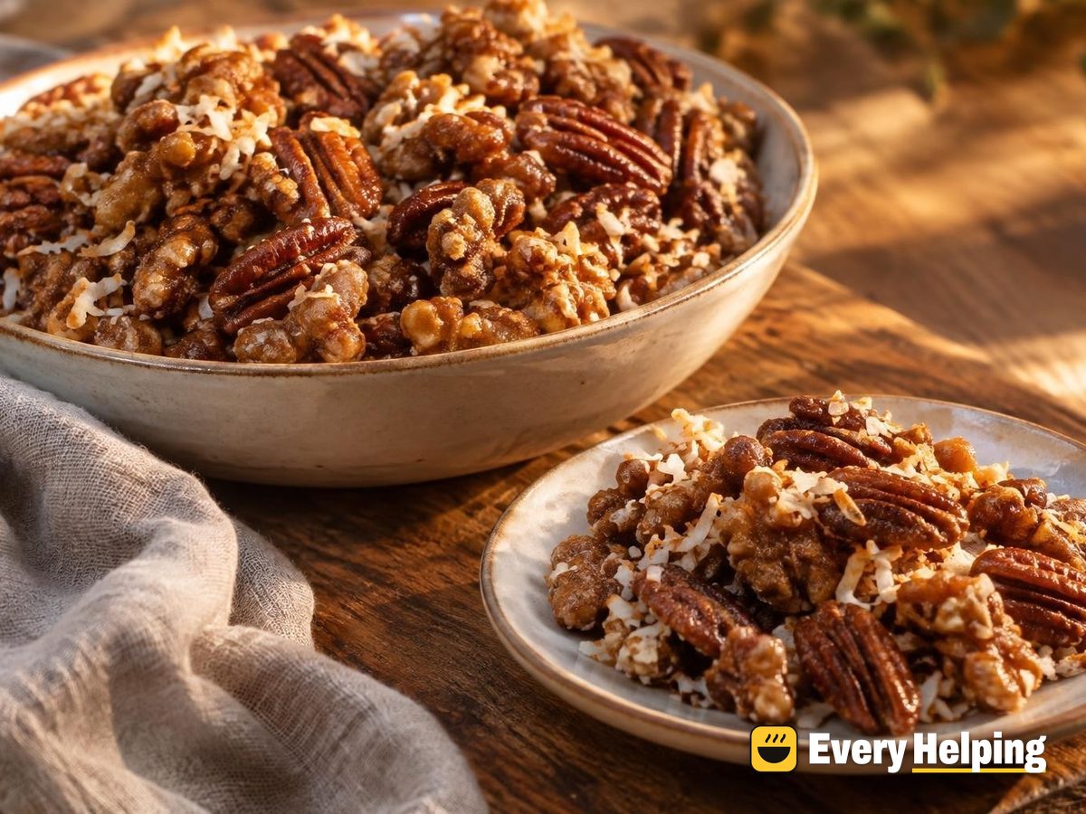 Cinnamon Cardamom Candied Walnuts with Coconut