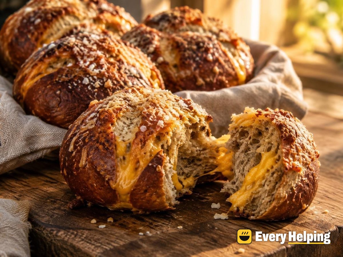 Cheddar Parmesan Rye Pretzel Rolls