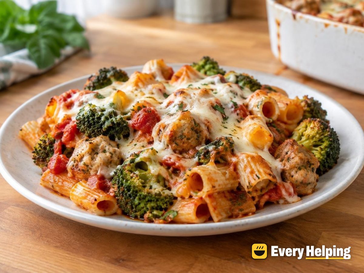 Turkey Meatball Rigatoni Bake with Broccoli