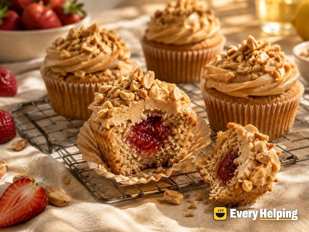 Peanut Butter Cupcakes with Strawberry Filling