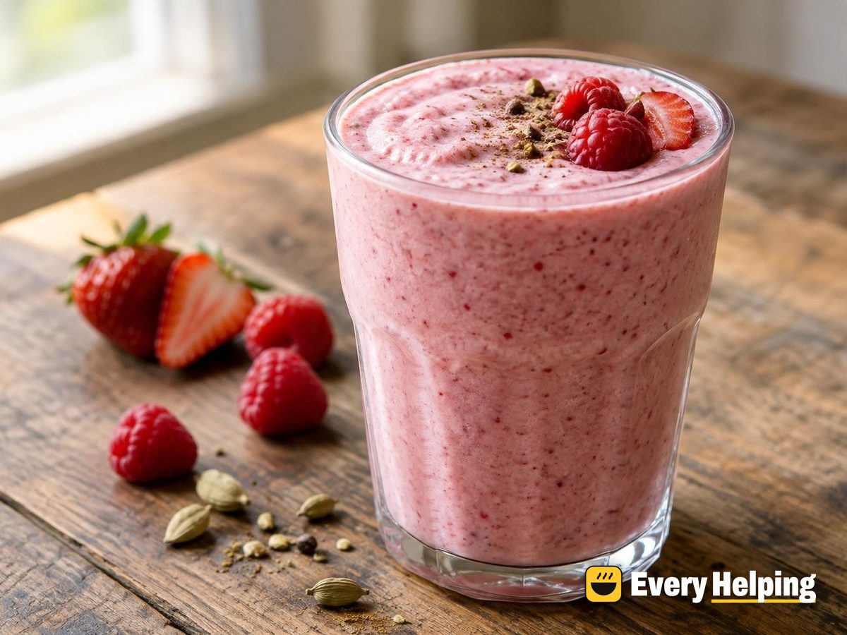 Strawberry Raspberry Cardamom Lassi Smoothie