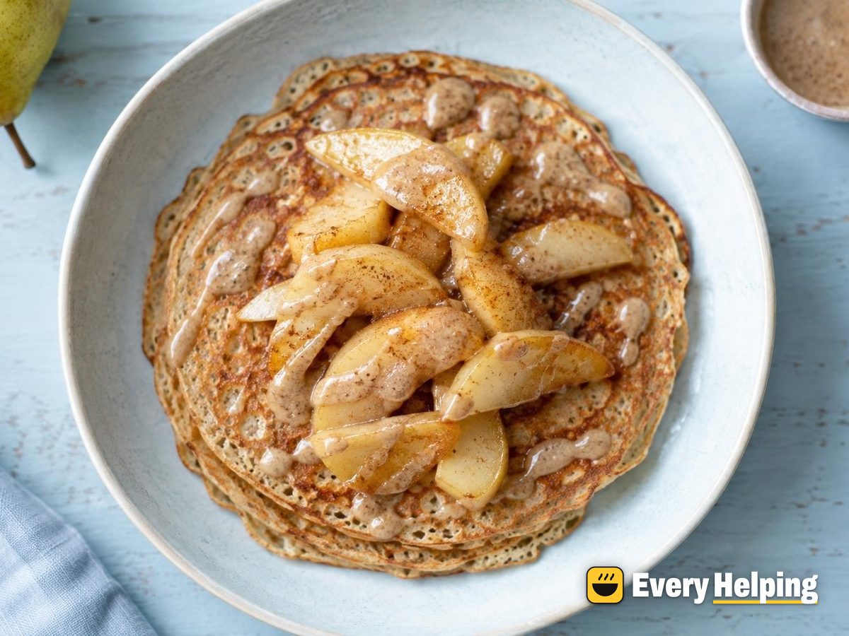Thin Cinnamon Pear Pancakes with Almond Drizzle