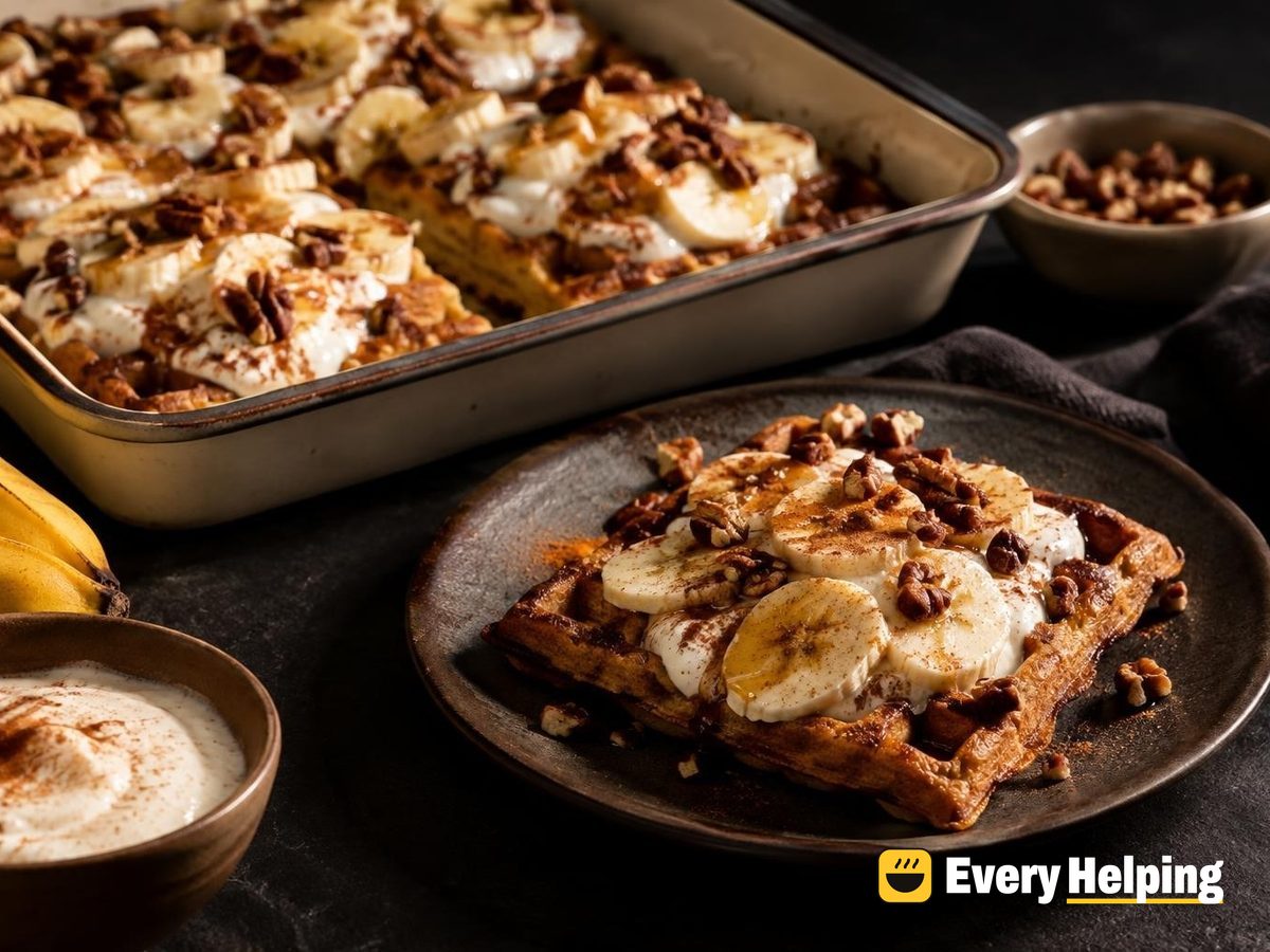 Oven-Baked Banana Waffles with Cinnamon Yogurt