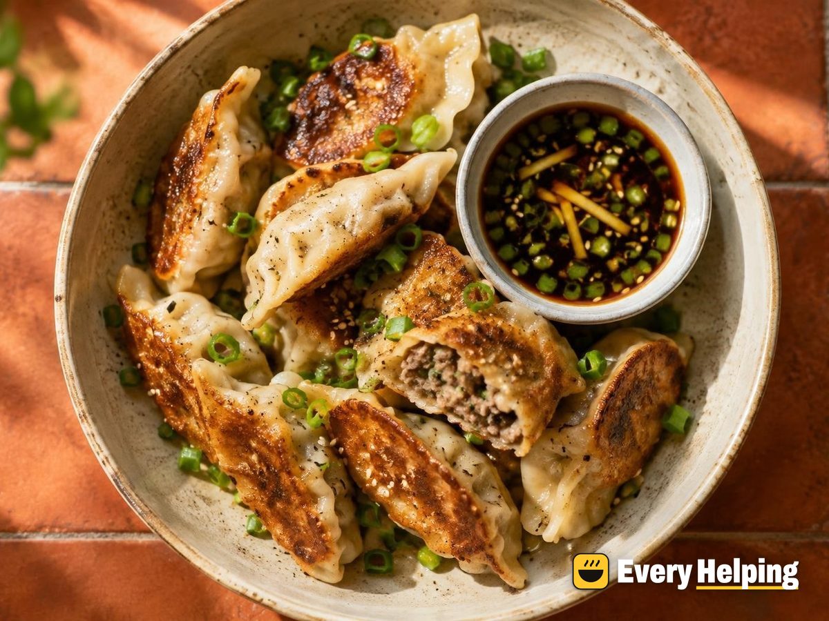 Crispy Sesame Pork and Mushroom Potstickers