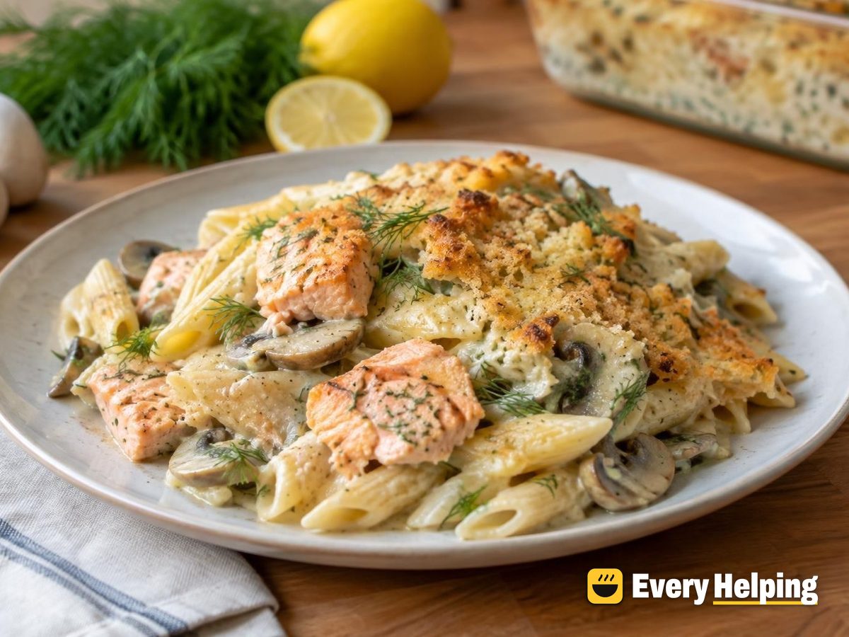 Baked Salmon Mushroom Penne with Dill