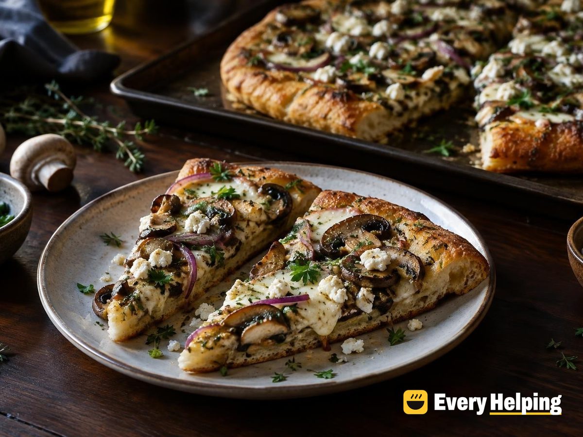Feta Garlic-Oil Pan Pizzas with Thyme Mushrooms