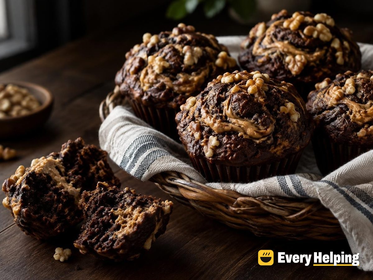 Peanut Butter Swirl Chocolate Walnut Muffins