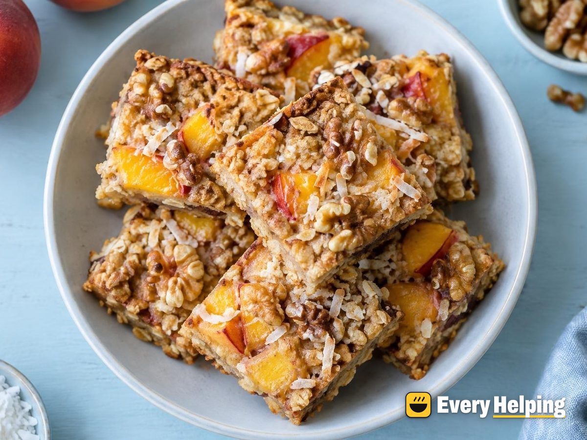 Baked Peach Coconut Walnut Oat Bars