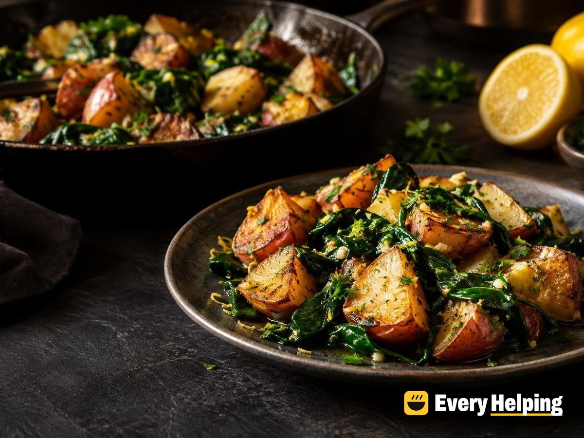 Skillet Lemon-Garlic Red Potatoes with Spinach