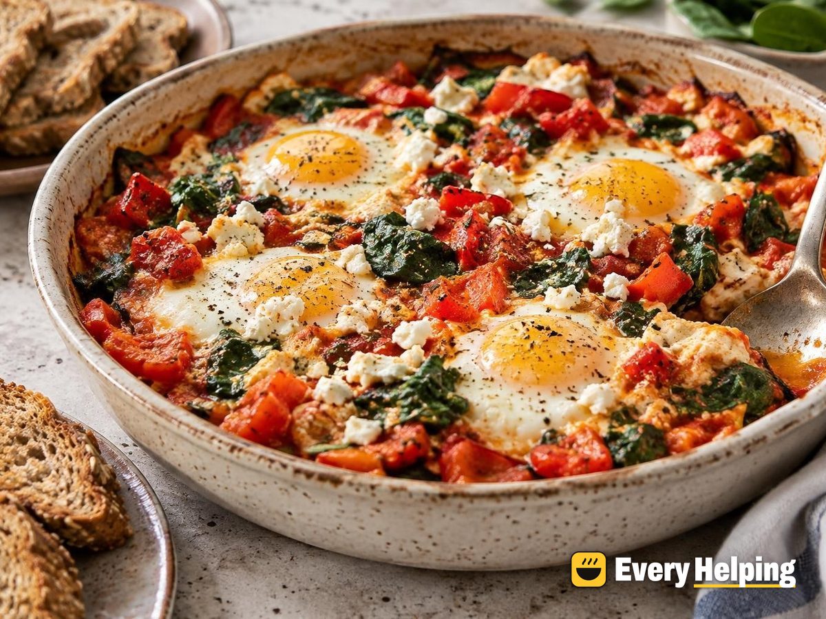 Feta, Spinach and Pepper Tomato Egg Bake