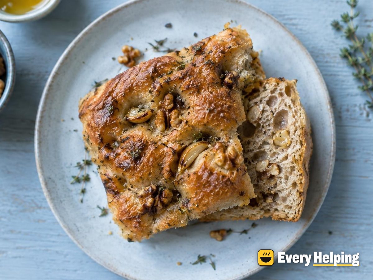 Whole Wheat Roasted Garlic Walnut Focaccia