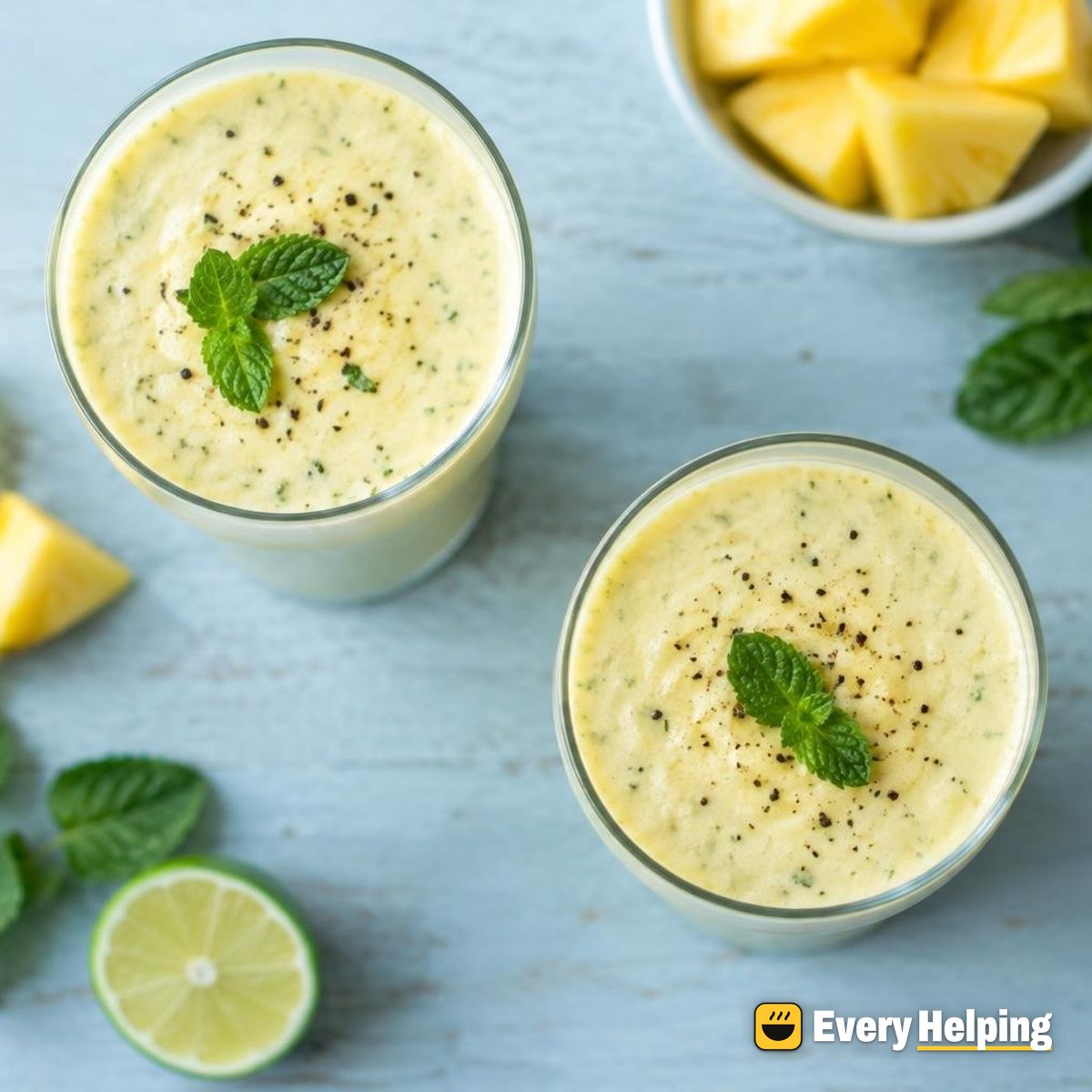 Salted Pineapple Mint Lassi with Black Pepper
