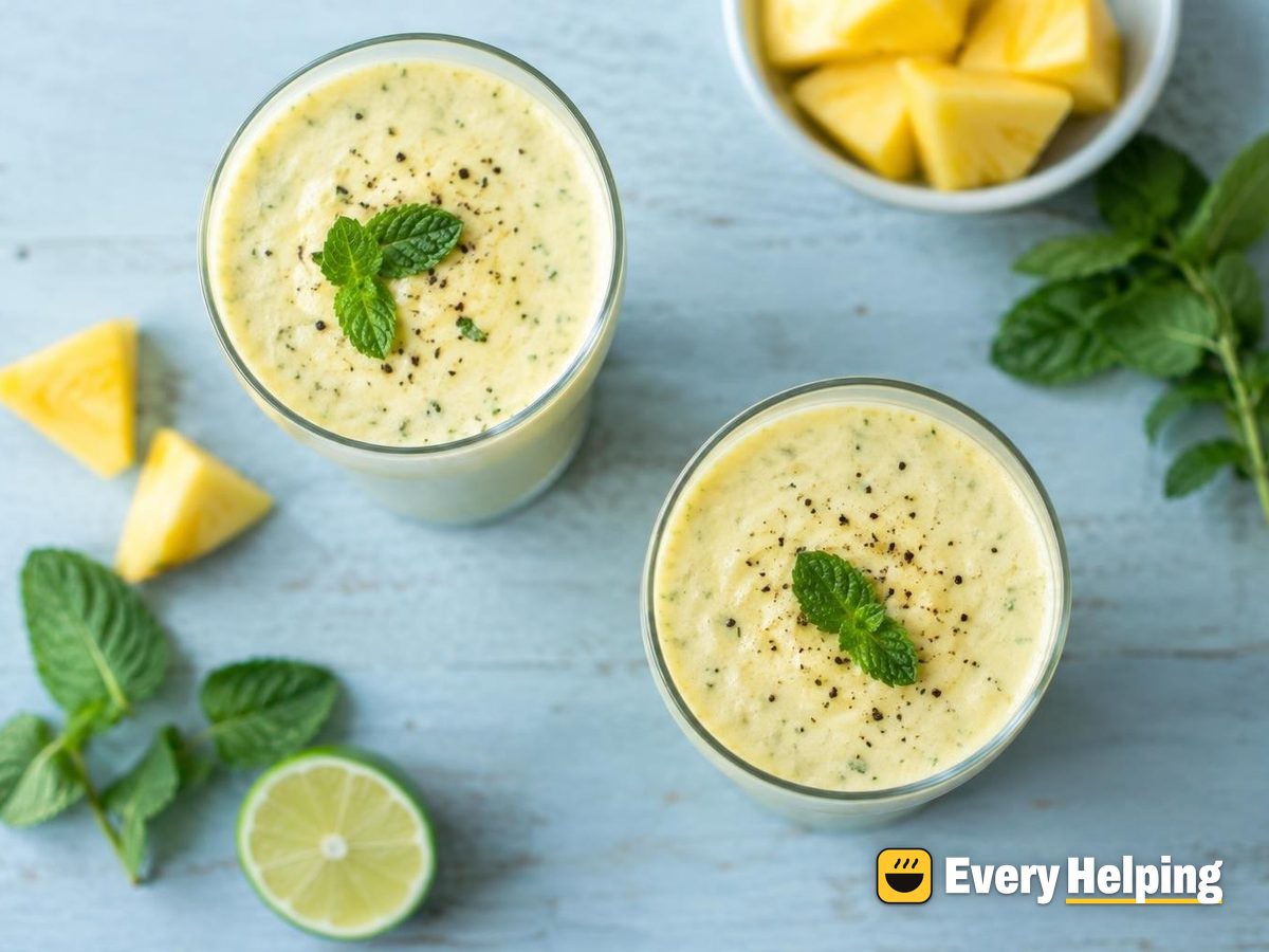 Salted Pineapple Mint Lassi with Black Pepper