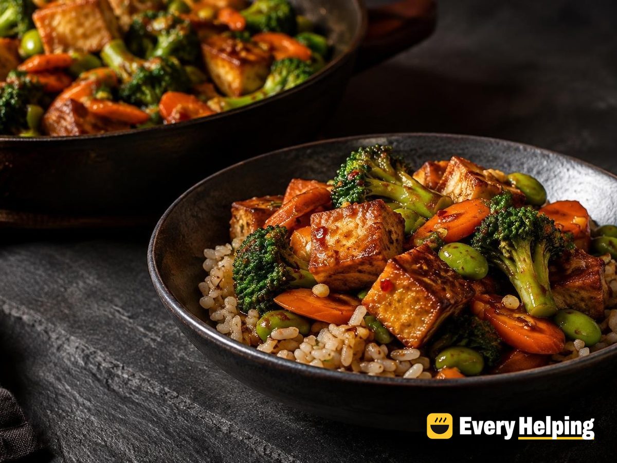 Chili Garlic Tofu with Broccoli and Carrots